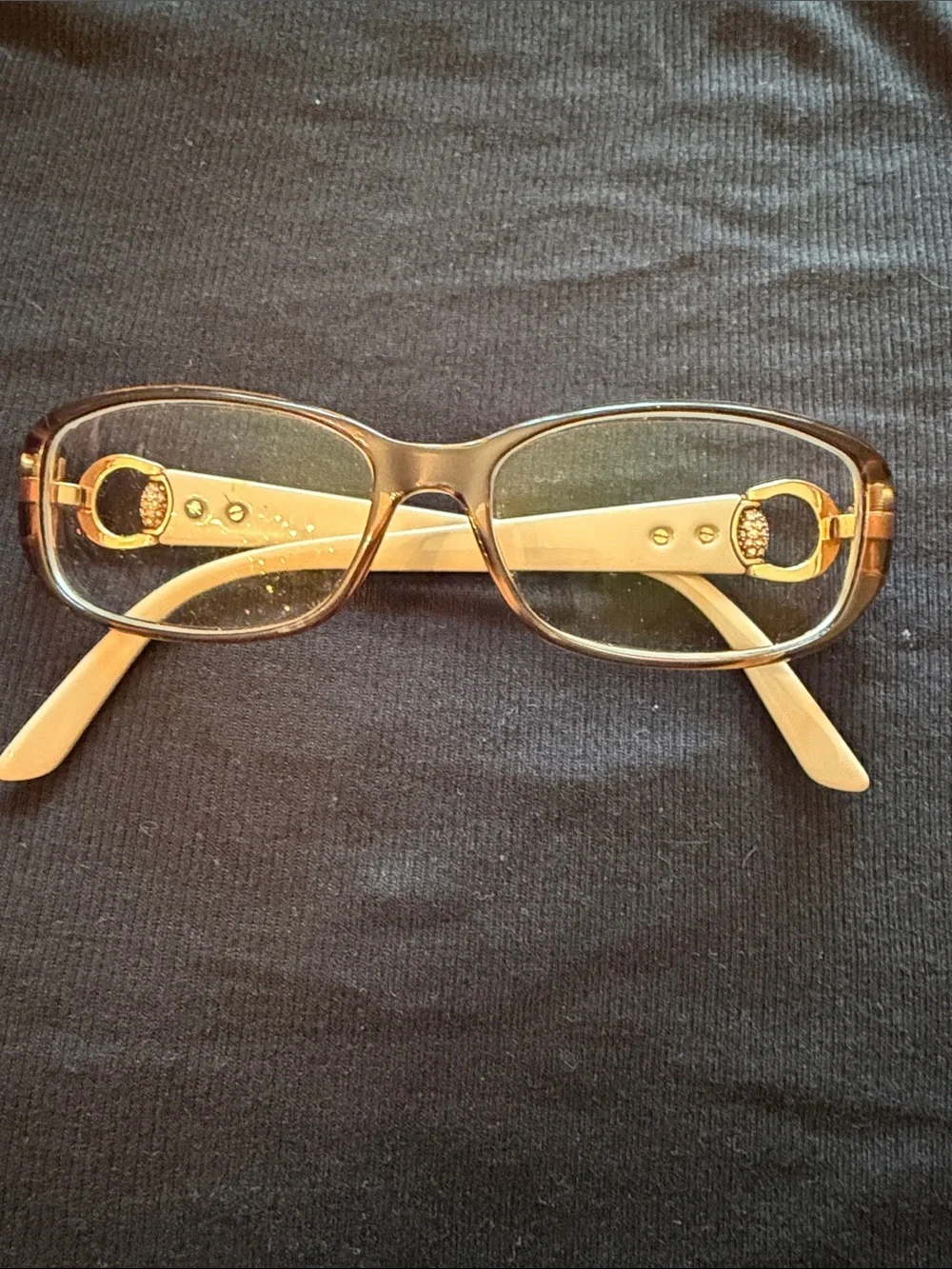 Gucci classic prescription glasses in brown and cream with crystals